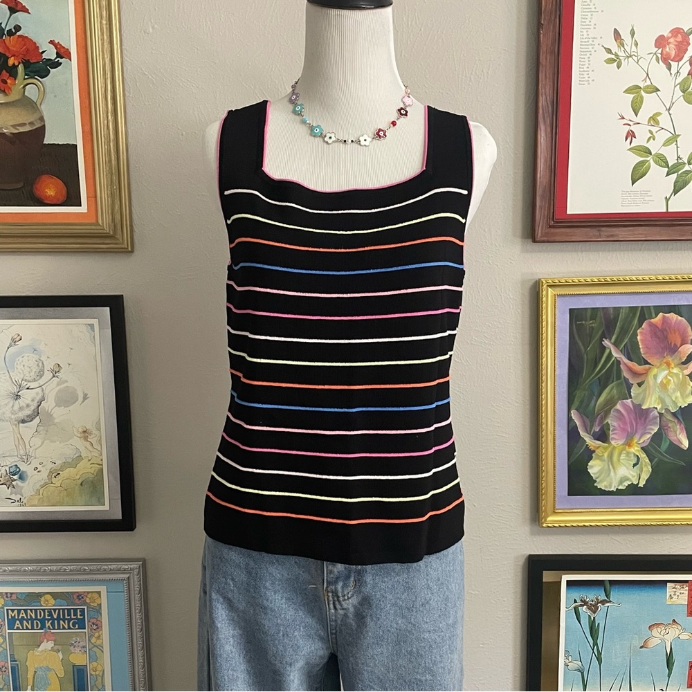 Joseph Black Knit Tank with Multicolor Stripes - Picture 3 of 7